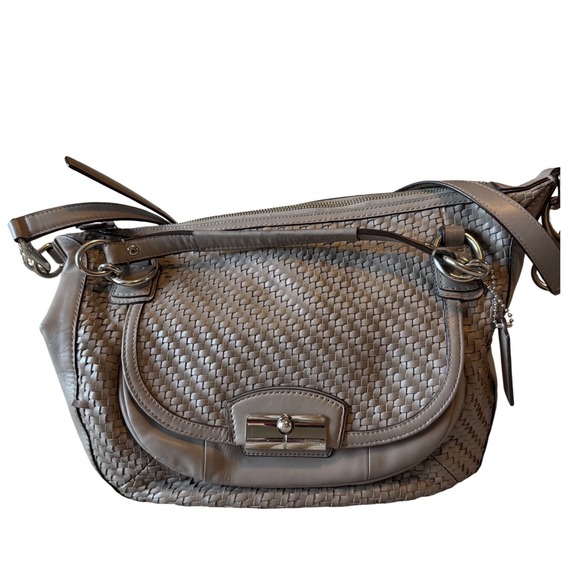Coach Handbags - Coach Kristin Woven Leather Hobo Bag‎ Grey Taupe L1120-19312 Crossbody Handbag